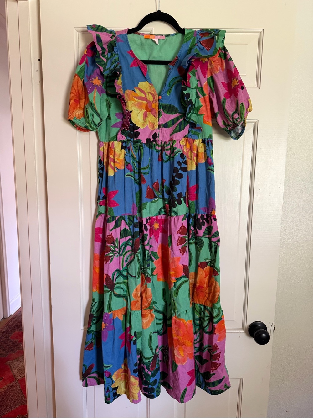 Vibrant Multi-Color Floral Maxi Dress with Ruffle Trim